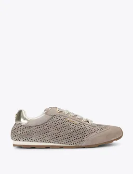 Leather Lace Up Laser Cut Sparkle Trainers Beige female - Carvela - FashionsVida