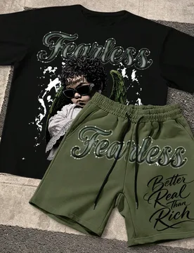 Conjunto de camisetas para hombre en color negro & verde con bloques de color, conjunto de camisetas con gráfico de tatuaje de ángel pequeño cool, - Shein - FashionsVida
