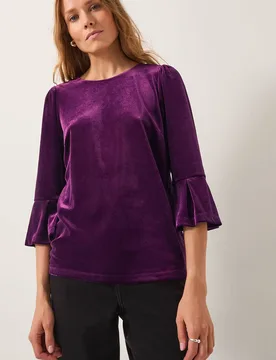 Women's Valerie Frill Sleeve Stretch Jersey Top Red in Purple Size: XL - Purple - Size: XL - Monsoon - FashionsVida