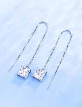 Elegant Long Tassel Drop Earrings Square Cubic Zircon Stone Pendant Box Chain Piercing Earring Female Dangle Ear Jewelry Gifts - Aliexpress - FashionsVida