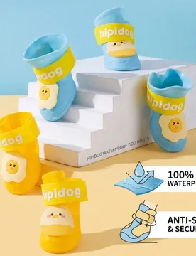 Botas de lluvia impermeables y lindas con forma de huevo para mascotas perros, zapatos resistentes al desgaste y antideslizantes para perros pequeños - Shein - FashionsVida