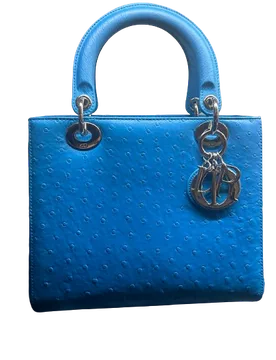 Medium Blue Ostrich Lady Dior Bag - Dior - FashionsVida