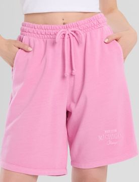 Shorts con laccetto e ricamo decorativo - rosa