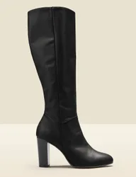 Leather Block Heel Knee High Boots Black female