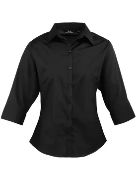 Womens/ladies Poplin 3/4 Sleeve Shirt (Black) - Size 6 Uk - Premier - FashionsVida
