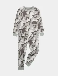 Pure Cotton Patterned Pyjama Set (1-16 Yrs) Grey Mix male