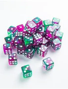 Galaxy Series - Aurora - D6 Dice Set 12 mm (36 pcs) Green/Purple - Gamegenic - FashionsVida