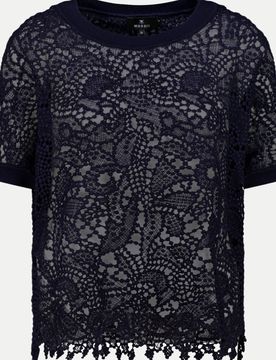 Pullover mit Spitzenmuster Blau 44