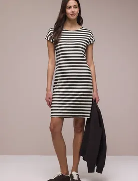 Knielanges Kleid aus Jersey mit Streifen female Braun