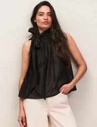 RO&ZO Tie Neck Blouse Black female