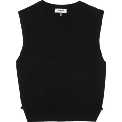 Jersey corto de mujer con lana, cachemira y volante