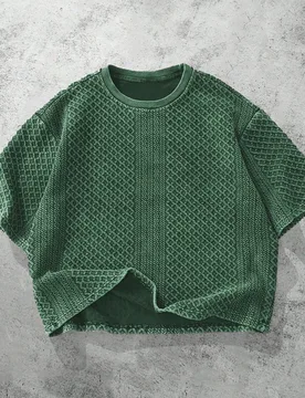 Pieza Camiseta de manga corta para hombre, tela jacquard texturizada, efecto lavado y desgastado, camiseta casual de algodón, corte boxy, adecuada pa - Shein - FashionsVida