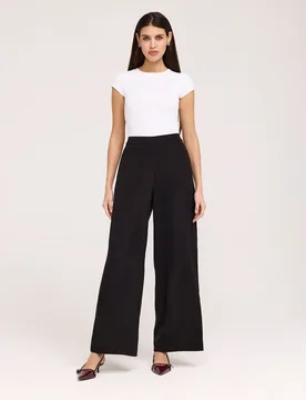 Twill Elasticated Waist Wide Leg Trousers Black female - Finery London - FashionsVida