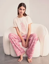 Cotton Rich Leopard Print Pyjama Set Light Pink female