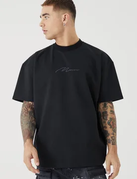 Herren Oversized Premium Super Heavyweight Besticktes T-Shirt Black Größe XS - boohooMAN - FashionsVida
