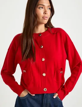 Womens Rib Knit Button Cardigan - Red Viscose - Size Small - Boohoo - FashionsVida