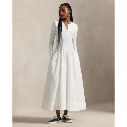 Vestido Henley de algodón con manga larga