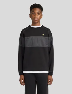 Kids Contrast Panel Crew Neck Sweatshirt Jet Black - Lyle & Scott - FashionsVida