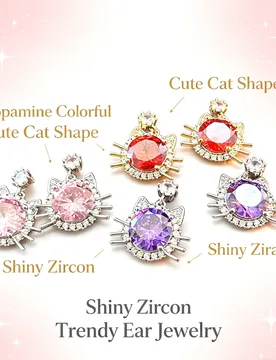 Dopamine Colorful Big Zircon Cat Stud Earrings Cute Cartoon Kitten Shape Trendy Fashion Dainty Ear Jewelry Party Daily Accessori - Aliexpress - FashionsVida