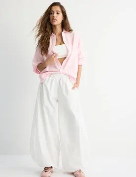 Fließendes Hemd mit Leinen-Effekt Pastellrosa M - Stradivarius - FashionsVida