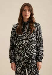 Stehkragenbluse Paisley Schwarz 34