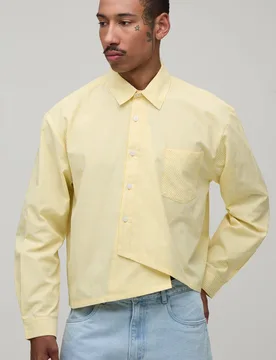 Herren Übergroßes Kastenförmiges Hemd Mit Asymmetrischer Knopfleiste Und Streifenmuster Yellow Größe Small - boohooMAN - FashionsVida