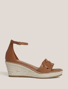 Leather Ankle Strap Wedge Espadrilles Brown female - Hobbs - FashionsVida