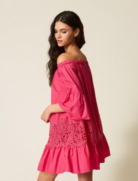 Caftan court en popeline avec macramé