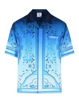 Camicia in seta azzurra 'tappeto egiziano'