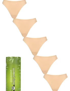 Women's 5 Pair Lazy Panda Bamboo Thongs Nude UK 12 - Skin Tones - Size: UK 12 - SockShop - FashionsVida