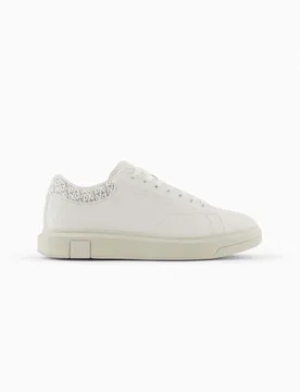 Sneakers Exchange panna in similpelle con stampa logo monogramma - Armani - FashionsVida