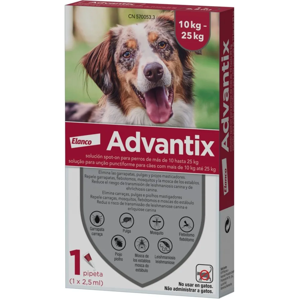 Mg + 1250 mg solución spot-on para perros (> 10 kg < 25 kg) - Advantix - FashionsVida