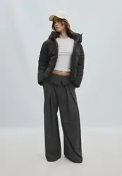 Gesteppte Basic-Jacke mit Kapuze Schwarz XS