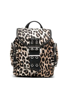 Mini Leopard Print Drawstring Backpack with Side Zip Pockets