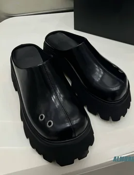 Men's Backless Slip On Mule Shoes Polished Black Leather Round Toe Chunky Platform Sole Outdoor Daily Stylish Casual Slippers - Aliexpress - FashionsVida