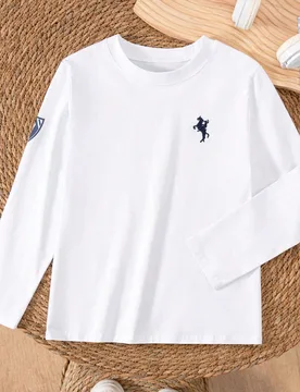 Camiseta de manga larga blanca clásica y sencilla para niños/jóvenes, adecuada para uso casual, vacaciones y como capa con diferentes prendas exter - Shein - FashionsVida