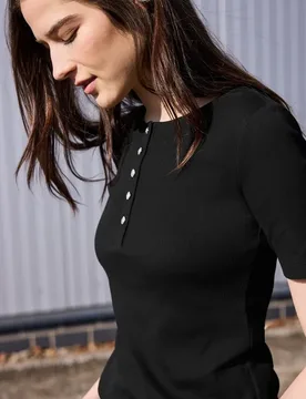 Street One Basic T-Shirt in Rippstruktur female Schwarz - Street One Studio - FashionsVida