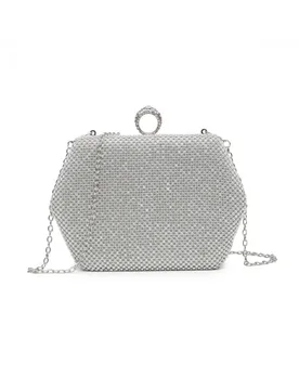 Ring Clasp Double Side Diamante Bag - Silver - Size: One Size - JFY - FashionsVida