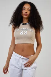 Women's Sports Stripe Varsity Super Crop Top in Stone Size: Medium - Stone - Size: M