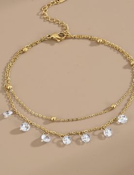 Pieza Tobillera de acero inoxidable con circonita para mujeres, joyería de playa de verano (cadena hecha a mano, la cantidad de cuentas puede variar,