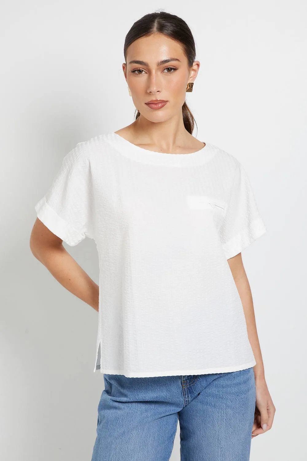 Textured Stripe Blouse - White - Size: 12 - Debenhams - FashionsVida