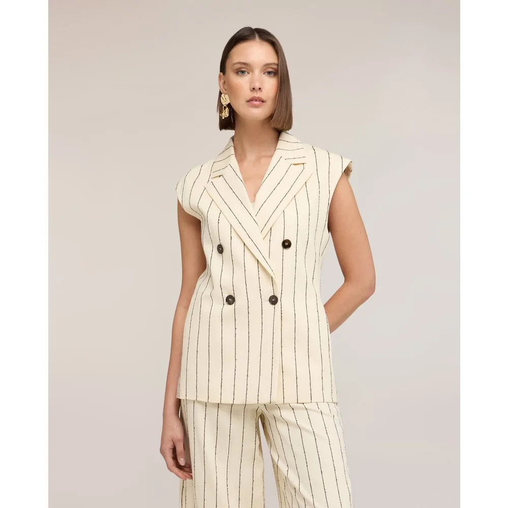 Chaleco de mujer a rayas diplomáticas the tailoring lab modelo cruzado con cierre de botones y ajuste regular - Motivi - FashionsVida