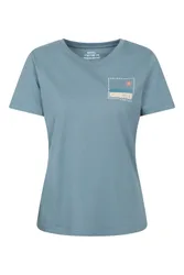 Printed Womens Explore the Mountains T-Shirt - Blue - Blue - Size: 10