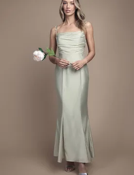 Women's Satin Strappy Cowl Neck Bridesmaid Dress in Sage Size: 16 - Sage - Size: 16 - Coast - FashionsVida