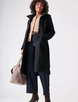 Women's Funnel Neck Boucle Coat in Black Size: 20 - Black - Size: 20 - Klass. - FashionsVida