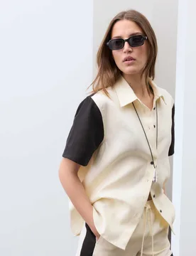 Pure Flax Linen Contrast Resort Shirt Ivory Mix female - Autograph - FashionsVida