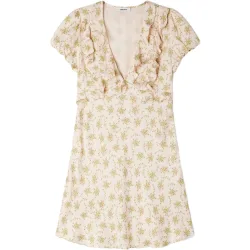 Vestido corto de flores fluido con volantes