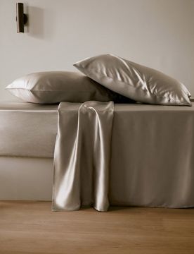 Lenzuola Seta Grigio Senza Cucitura, Tocco Morbido 25 Momme Seta Perfettamente Adatto Per Clienti Con Le Pelli Sensibili 210x290cm
