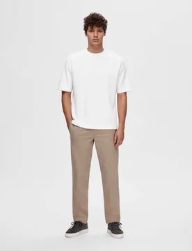 T-shirt Selected bianca mezza manica loose fit in cotone stretch - Homme - FashionsVida