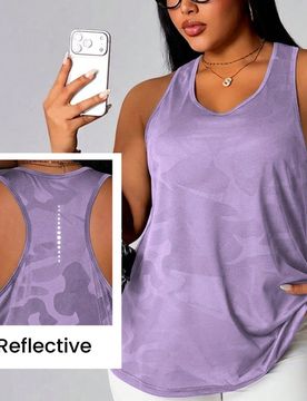 Top de tirantes deportivo casual de fitness con estampado de camuflaje para mujer talla grande